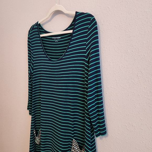 Soft Surroundings Green Navy Striped‎ Tunic Size Medium - Picture 6 of 12